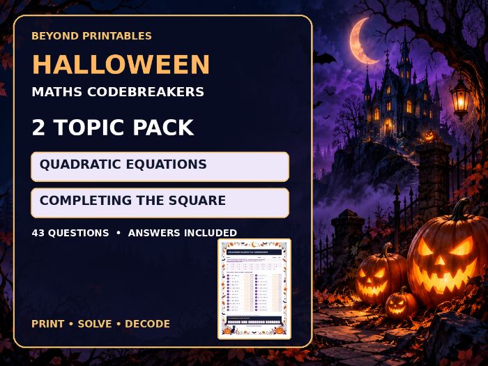 Halloween Maths Codebreaker Pack | Quadratics and Completing the Square