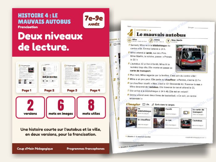 French Newcomer Short Story Grade 7-9 Taking the Bus | Le mauvais autobus