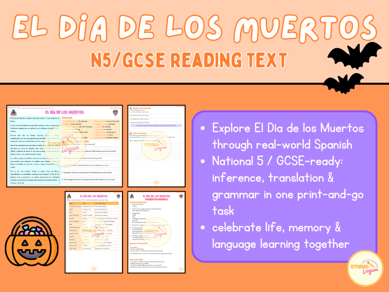 Spanish Day of the Dead Reading | National 5 / GCSE | El Día de los Muertos | Printable PDF