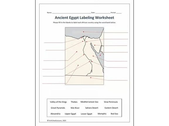 Ancient Egypt Labeling Worksheet | History | Geography | Editable