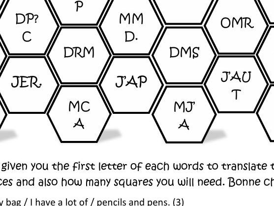 Letter translation - dans mon sac - (in my school bag) - French
