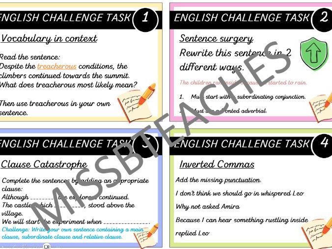 Y6 Brain Booster Challenge Cards