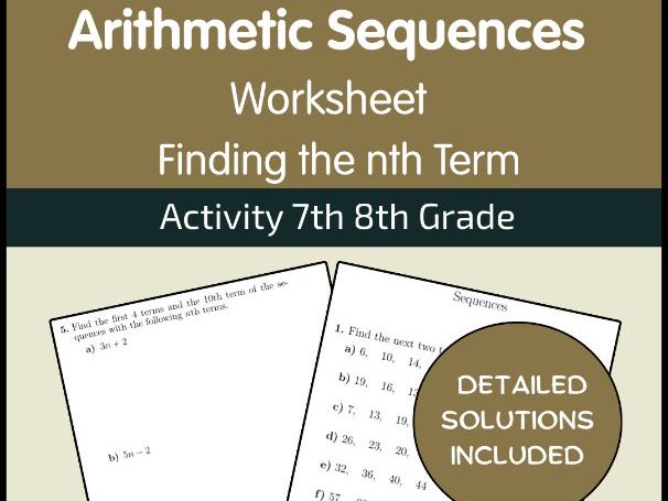 Arithmetic Sequences Worksheet - Finding the nth Term Activity 7th 8th Grade