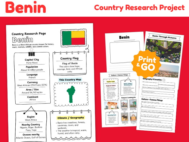 Benin Country Research Project | Geography & Culture Worksheets