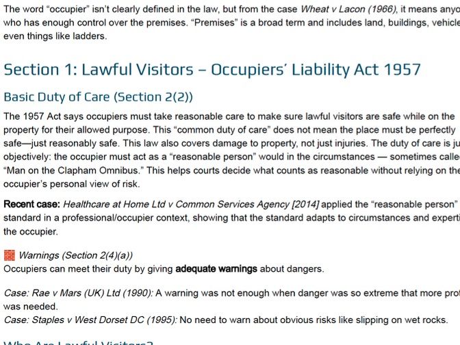 Occupiers’ Liability in Tort Law Revision Booklet - A-Level Law (WJEC/AQA/OCR)