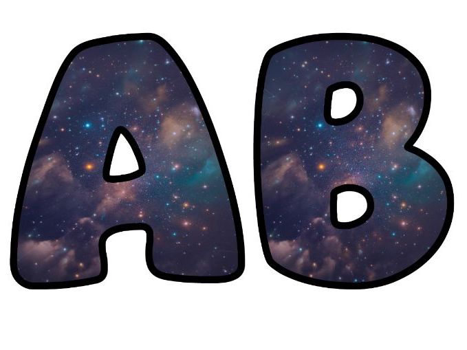 Astrophotography Space Stars Lettering Set for Classroom Display | Upper & Lowercase, 0-9 and Signs