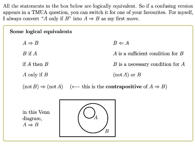 TMUA Paper 2 Logic and Proof notes