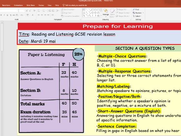 French GCSE Reading and Listening exam skills (2026 new spec)