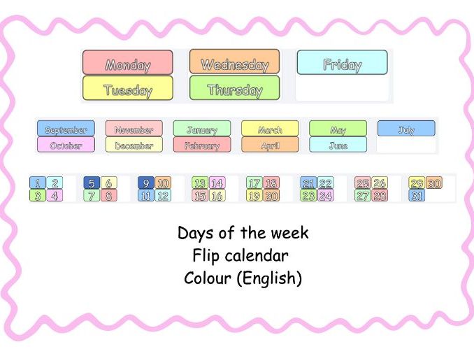 Days of the week flip calendar - Colours English Edition