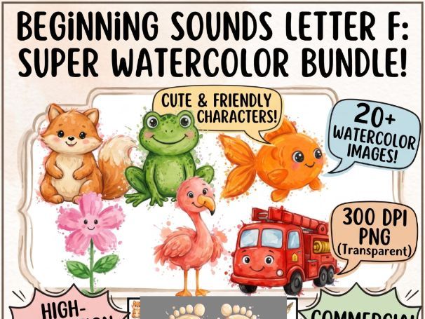 Letter E Beginning Sounds Clipart, Watercolor Alphabet Clipart Animals, Objects