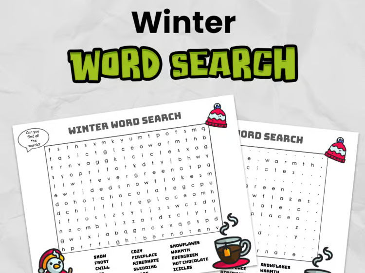 Winter Word Search | Easy, Printable Winter Activity with answers for Elementary