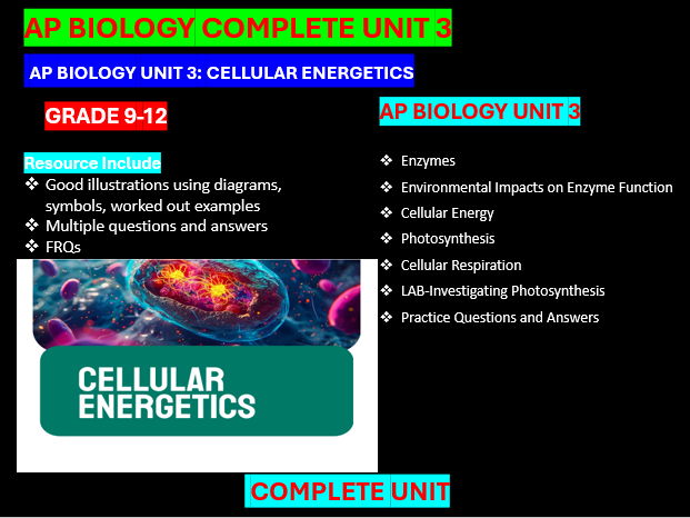 AP Biology Unit 3: Cellular Energetics Complete Unit Bundle