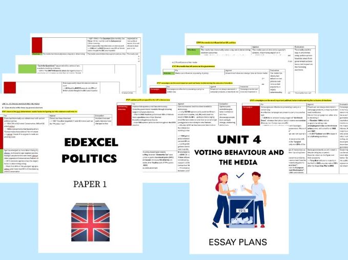 A-level EDEXCEL Politics Paper 1 Unit 4 Essay Plans UK Politics