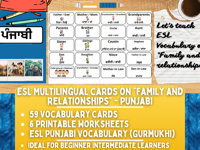 ESL Vocabulary Flashcards - Family & Relationships - Gurmukhi Punjabi