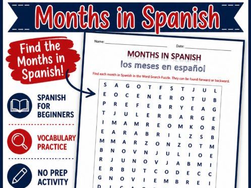 MONTHS IN SPANISH WORD SEARCH | Spanish for Beginners Vocabulary | MFL