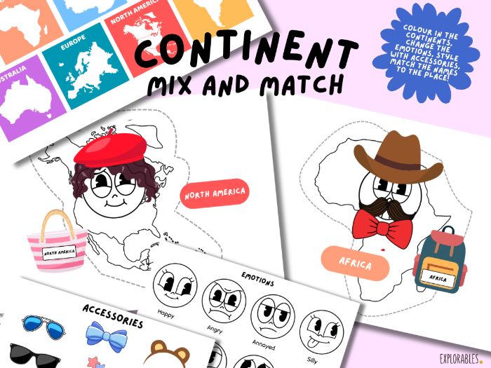 Continent Mix And Match Emotions Funny Faces Activity Cut Stick The Facial Features Where I Live