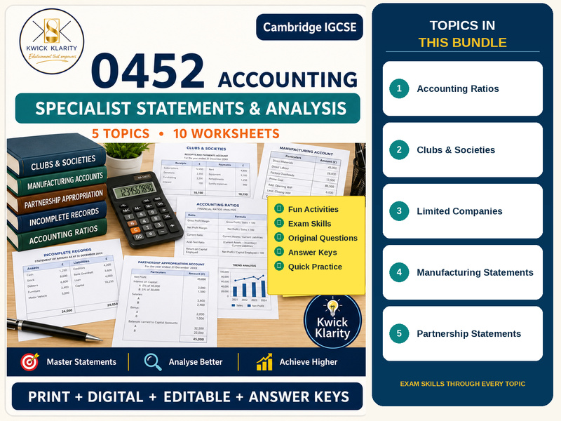 Cambridge IGCSE Accounting 0452 - Specialist Statements & Analysis - Print + Digital