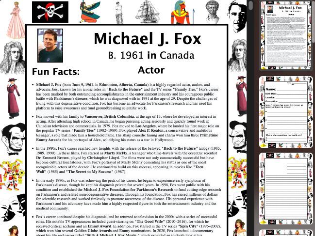 Michael J Fox PACKET & ACTIVITIES, Important Historical Figures Series