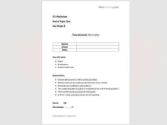 KS3 Particles C1 End of Topic Test