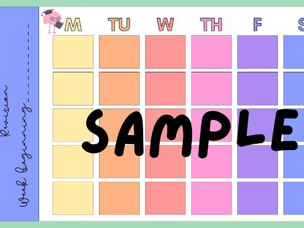Year 11 Blank Bright Revision Calendar
