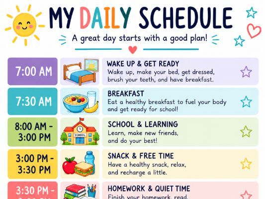 Kids Daily Schedule chart with Times