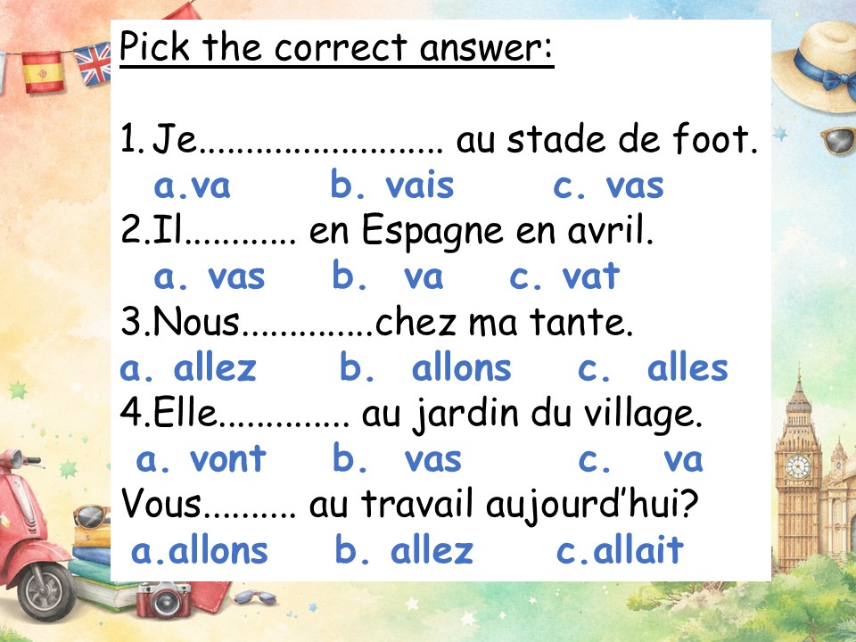 GCSE French starter:present tense of aller basic  practice