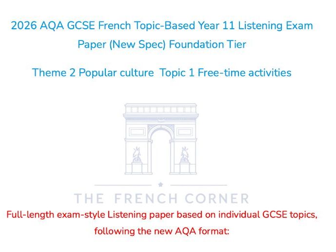 2026 AQA GCSE French Foundation Listening Paper 2.1 Free-time Activities & Realistic Exam Audio