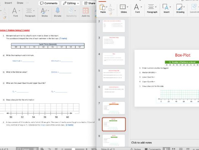 Statistics Test - Mean, Mode, Median, Range, Box Plots, SD