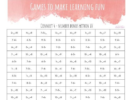 Connect 4 Games - Number Bonds within 10