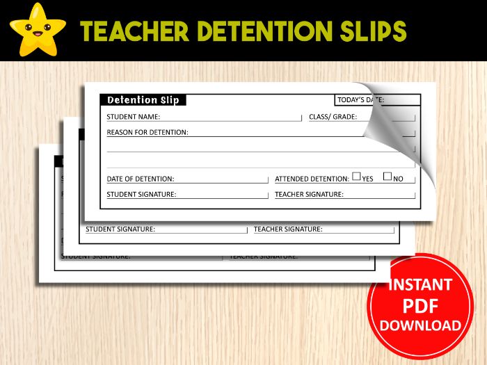 Printable Teacher Detention Slip Form | Detention Sheet | 3 Copies