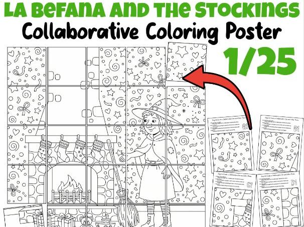 La Befana and the Stockings Collaborative Poster | Cozy Winter Coloring Art