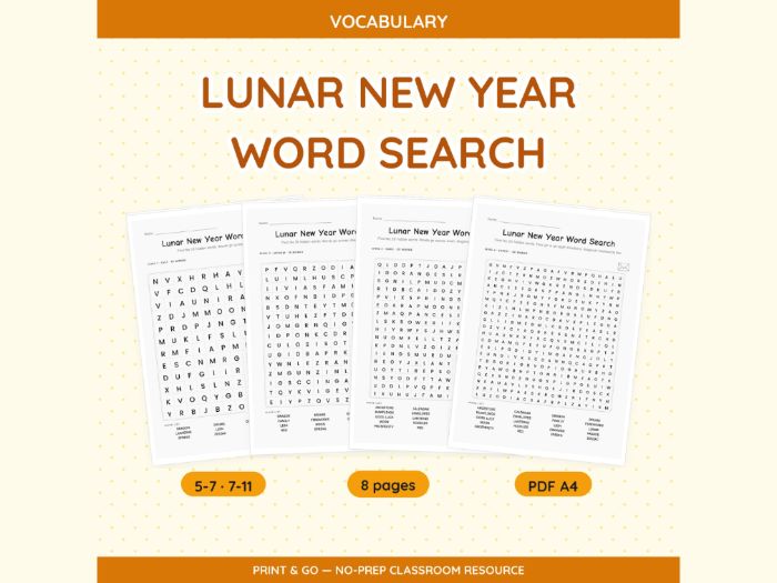 Lunar New Year Word Search Puzzles | 8 Sheets