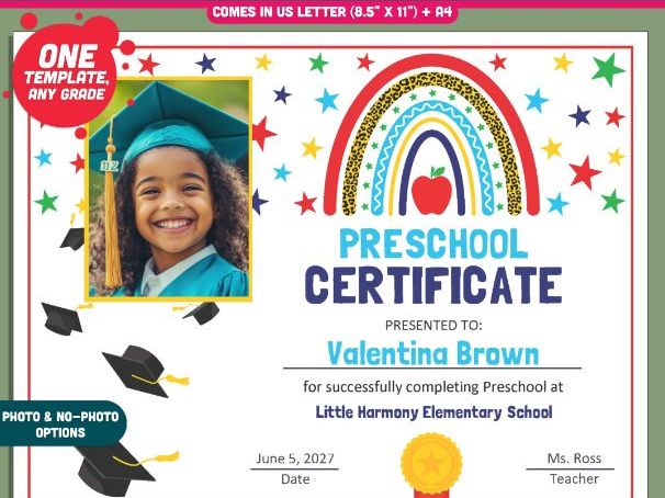 Editable Colorful Graduation Certificates, Bright Student Award Templates