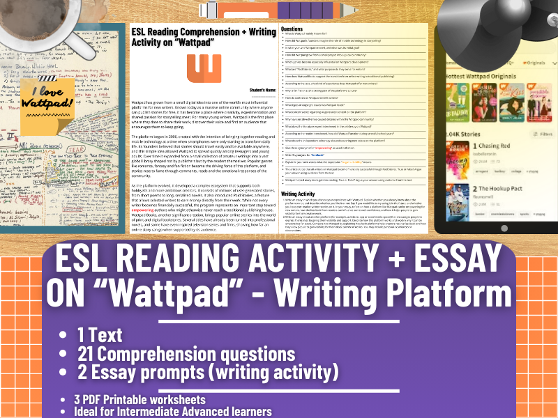 ESL Reading Comprehension + Writing Activity Worksheets - Wattpad