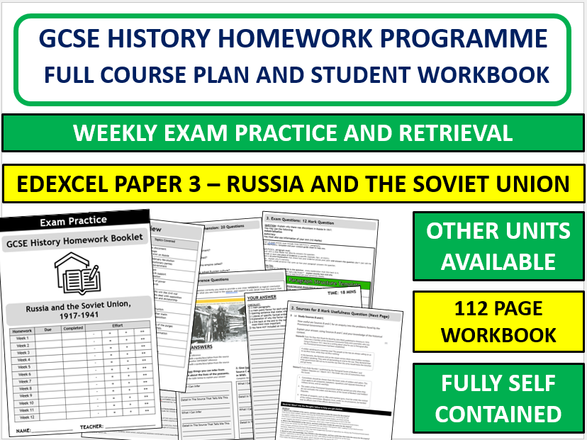 GCSE  History Edexcel Russia and the USSR Weekly Homework Booklet (12 Week Exam Practice Programme)