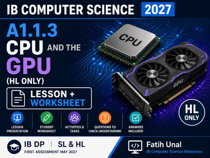 IB Computer Science 2027 – A1.1.3 CPU and the GPU – Lesson & Worksheet