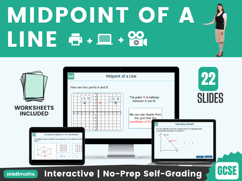 Mid-point of a Line Segment - Interactive Digital GCSE Maths Lesson and Activities