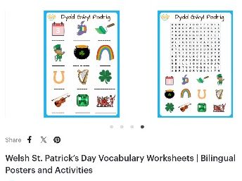 Welsh St. Patrick’s Day Vocabulary Worksheets | Bilingual Posters and Activities