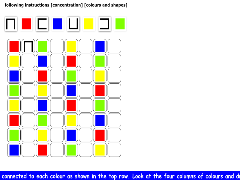 following instructions [concentration] [colours and shapes]