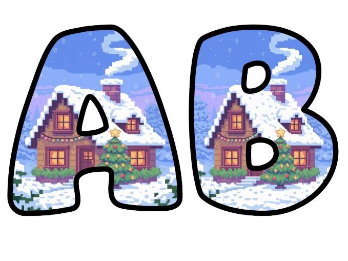 Winter Cabin Retro 8-Bit Pixel Alphabet Letters | Classroom Display, A-Z 0-9