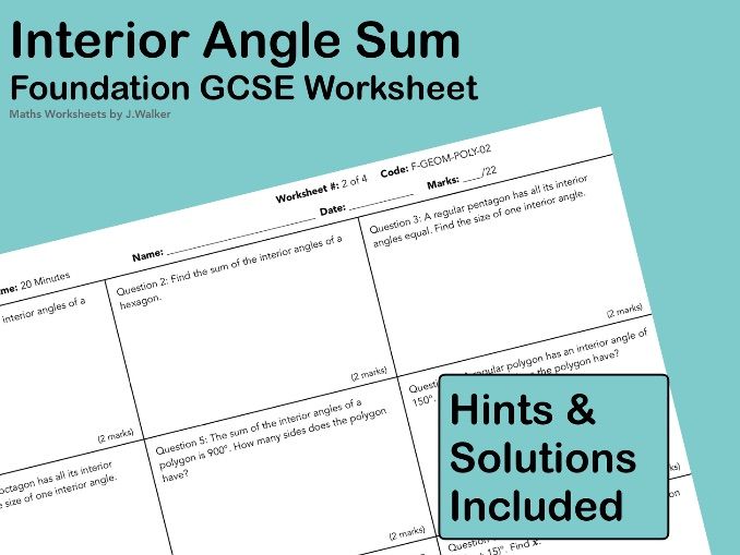 GCSE Maths Worksheet: Interior Angle Sum - Foundation Tier