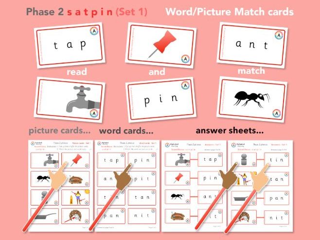 Phase 2 Phonics CVC Match Cards (s a t p i n)
