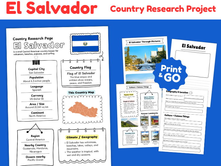 El Salvador Country Research Project | Geography & Culture Worksheets