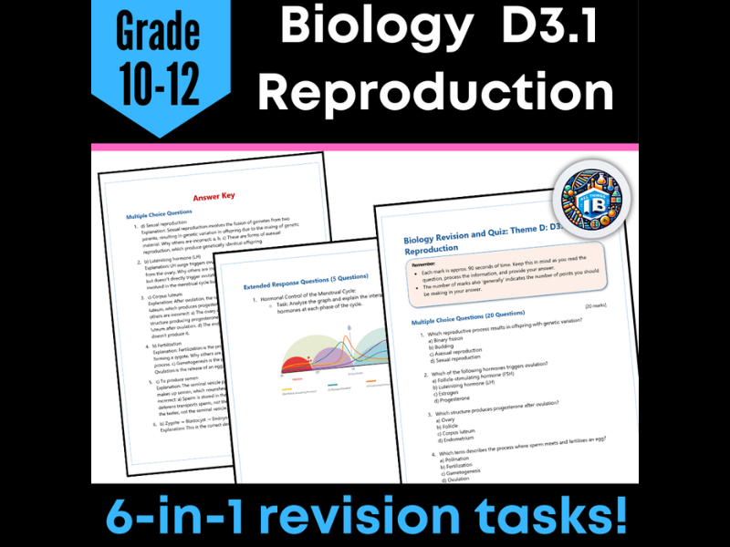 IB DP Biology D3.1 Reproduction Quiz and Revision Worksheets 2026