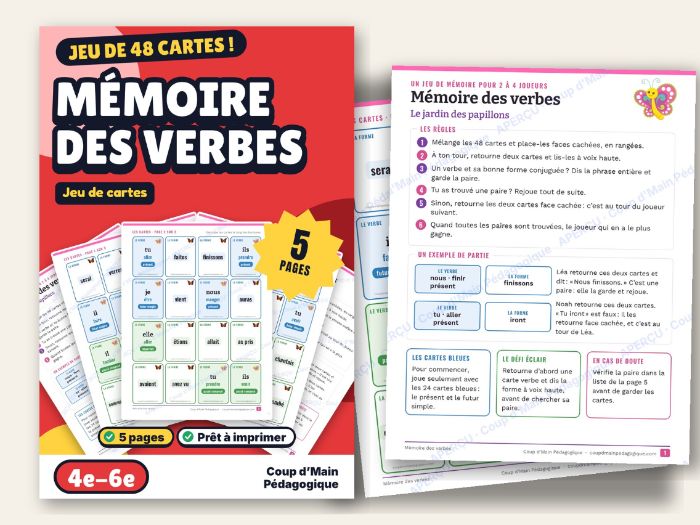 French Verb Conjugation Memory Game Grade 4-6 | Mémoire des verbes