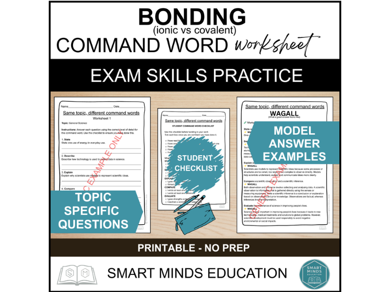 BONDING | CHEMISTRY REVISION WORKSHEET | SCIENCE EXAM SKILLS | COMMAND WORDS