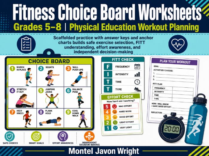 Fitness Choice Board Worksheets Grades 5–8 | PE Fitness & Workout Planning