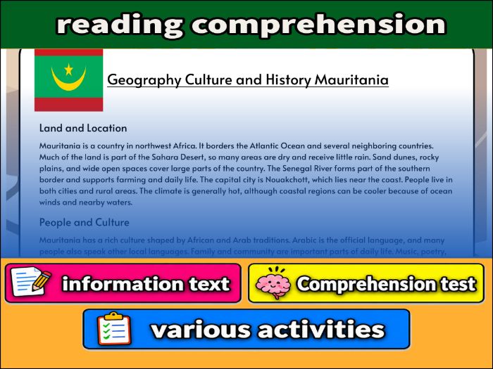 Geography Culture and History Mauritania- Reading Comprehension, Worksheet & Activities
