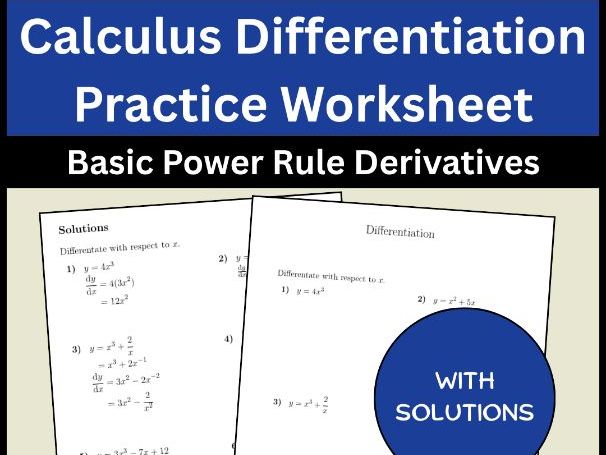 Calculus Differentiation Practice Worksheet Basic Power Rule Derivatives