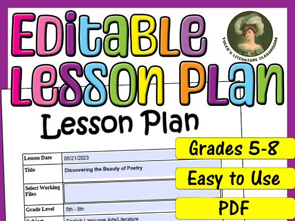 Poems : Editable Lesson Plan for Middle School